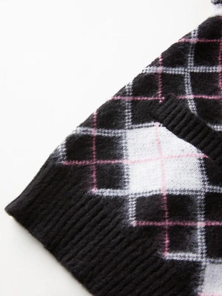 Check jacquard loose cardigan