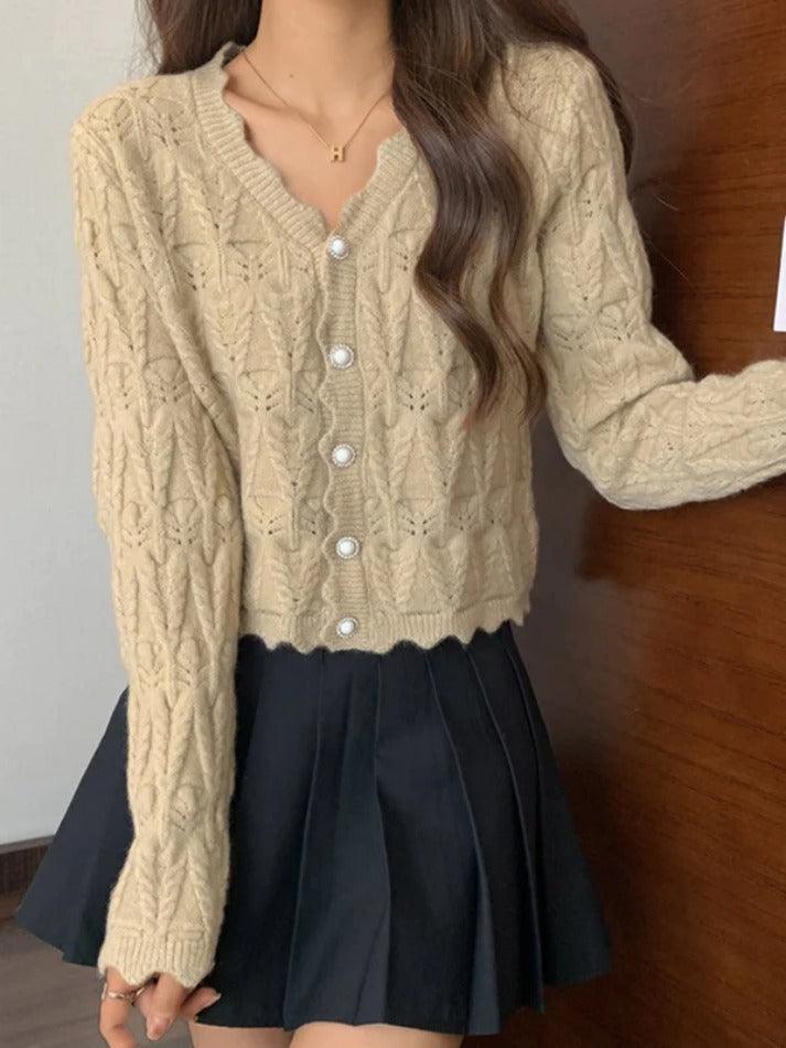Knit cutout v-neck cardigan