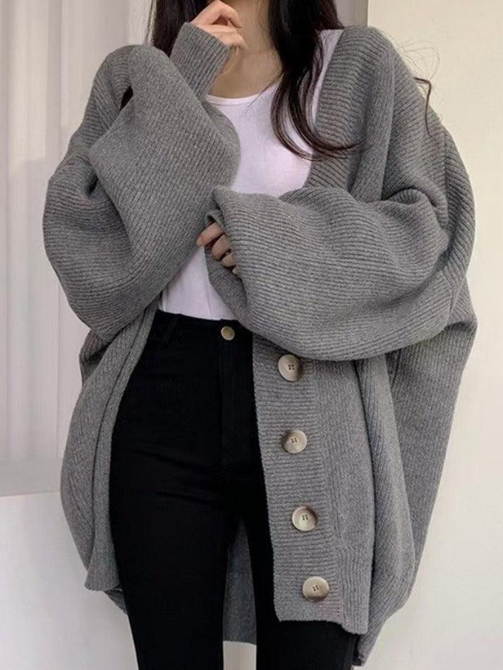 Knitted button down long cardigan