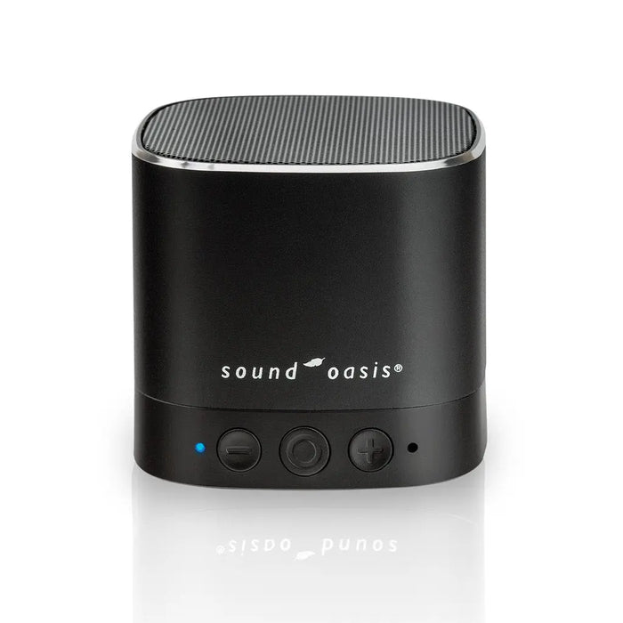 Black Sleep Sound Therapy Machine featuring Bluetooth, set against a white backdrop.