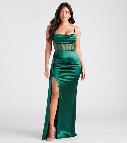 Fallon Satin Corset Side Sash Formal Dress