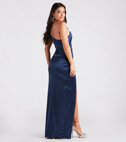 Isla Satin One-Shoulder Wrap Dress