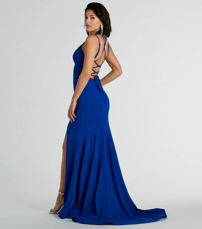 Gabriela V-Neck Lace-Up Mermaid Crepe Formal Dress