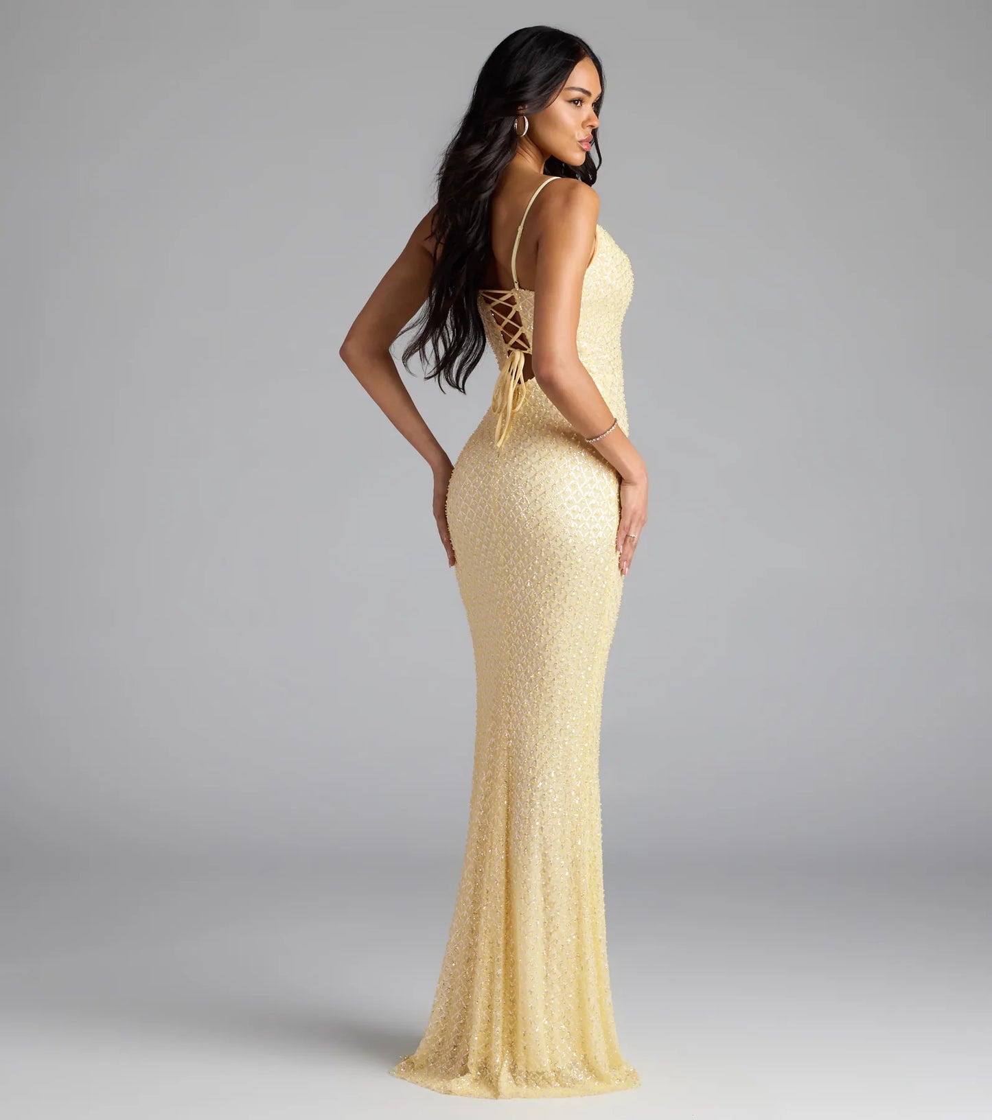 Hollie Lace-Up Mermaid Sequin Beaded Formal Dress