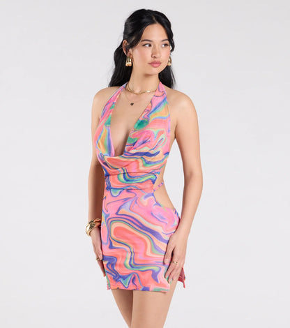Bring The Heat Halter Open Back Abstract Mini Dress