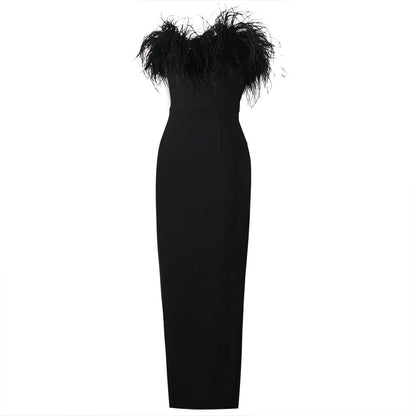 Ostrich Fur Tube Top Dress Bandage One Piece Dress