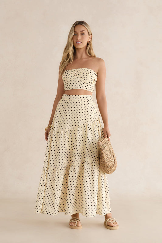 Shimmering Sands Polka Dot Maxi Skirt Yellow