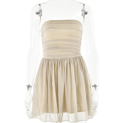 Arrival Dress Trend Mesh Stitching off Neck Tube Top Backless Short Dress for