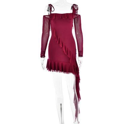 off Neck Strap Tube Top Backless Sheath Fishtail Dress