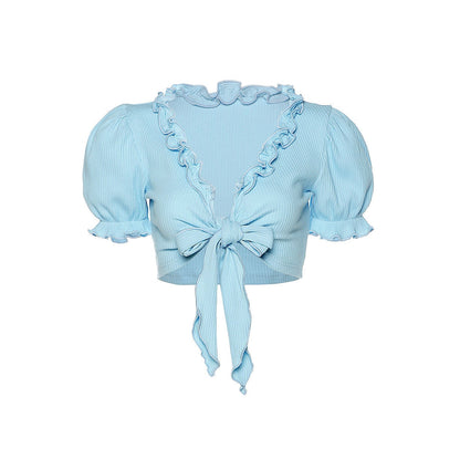 Baby Blue Knot Tie Crop Top