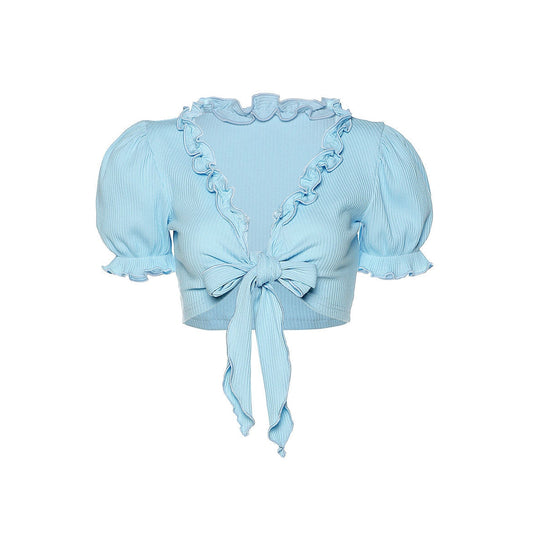 Baby Blue Knot Tie Crop Top