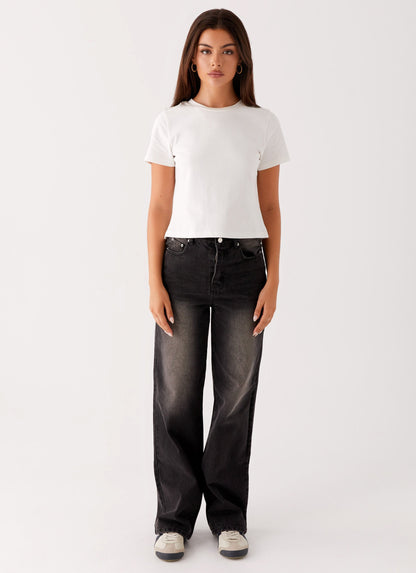 Back Again Straight Leg Denim Jeans - Charcoal Wash