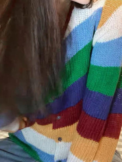 Contrast color rainbow stripe cardigan