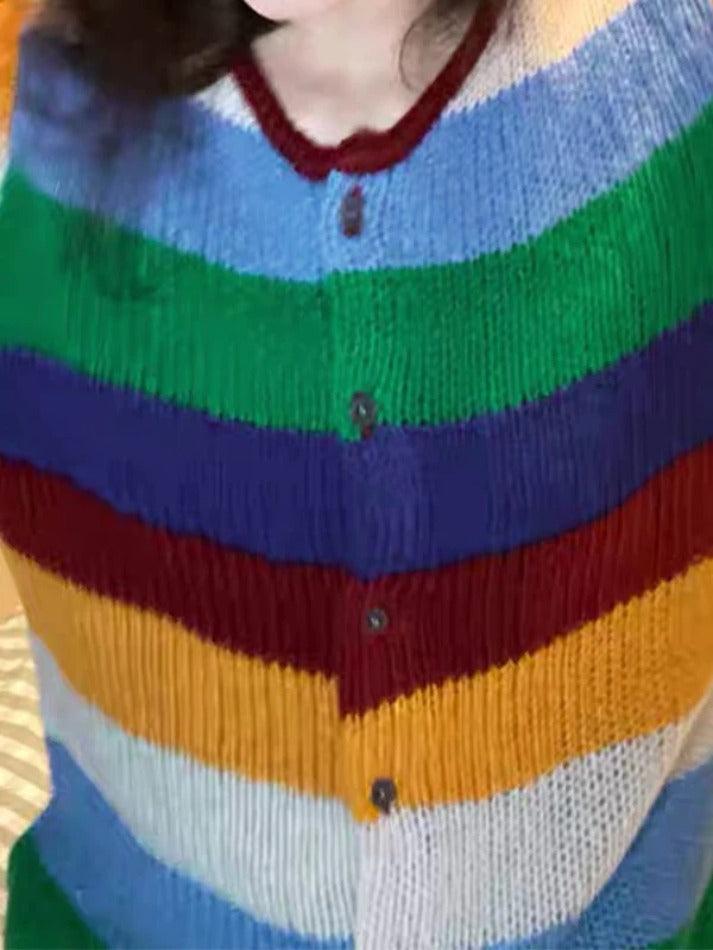 Contrast color rainbow stripe cardigan