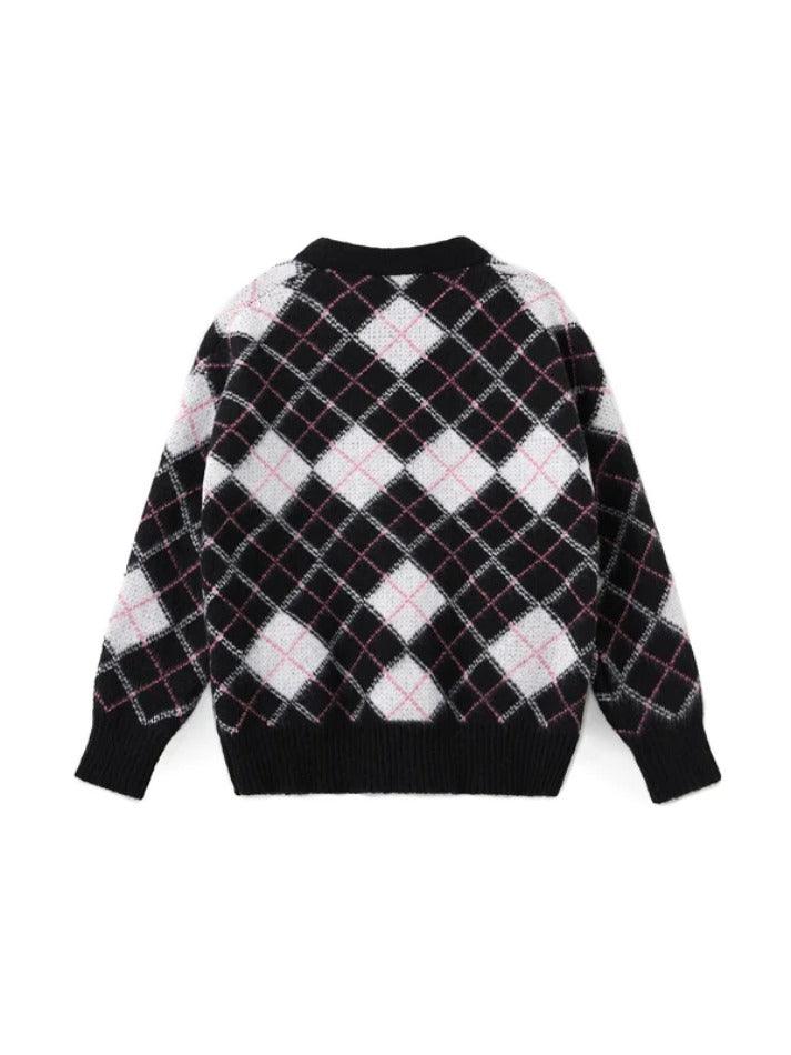 Check jacquard loose cardigan