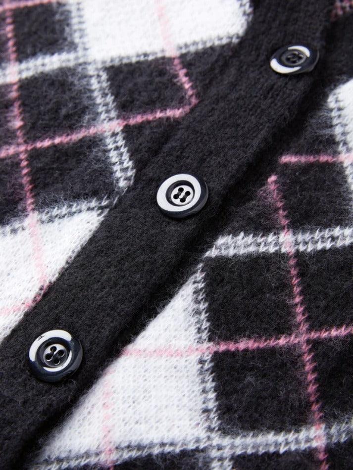Check jacquard loose cardigan