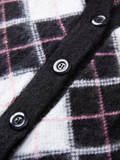 Check jacquard loose cardigan