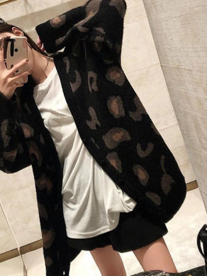 Leopard print loose cardigan