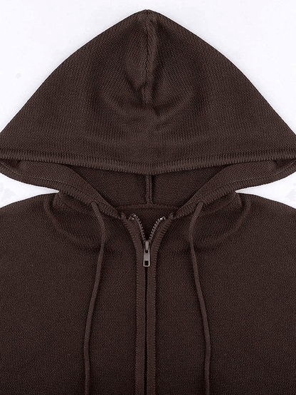 Hooded crop knit cardigan