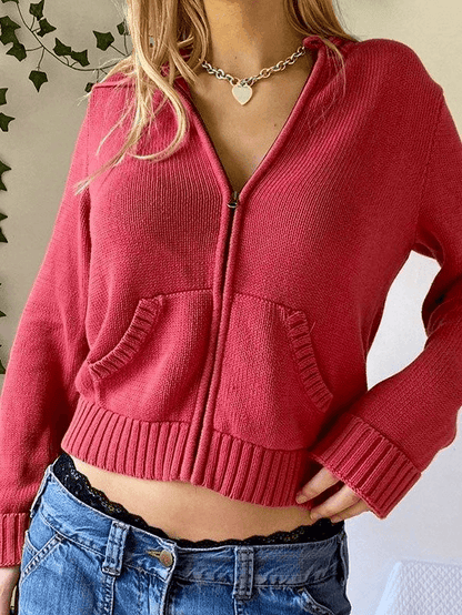 Hooded crop knit cardigan