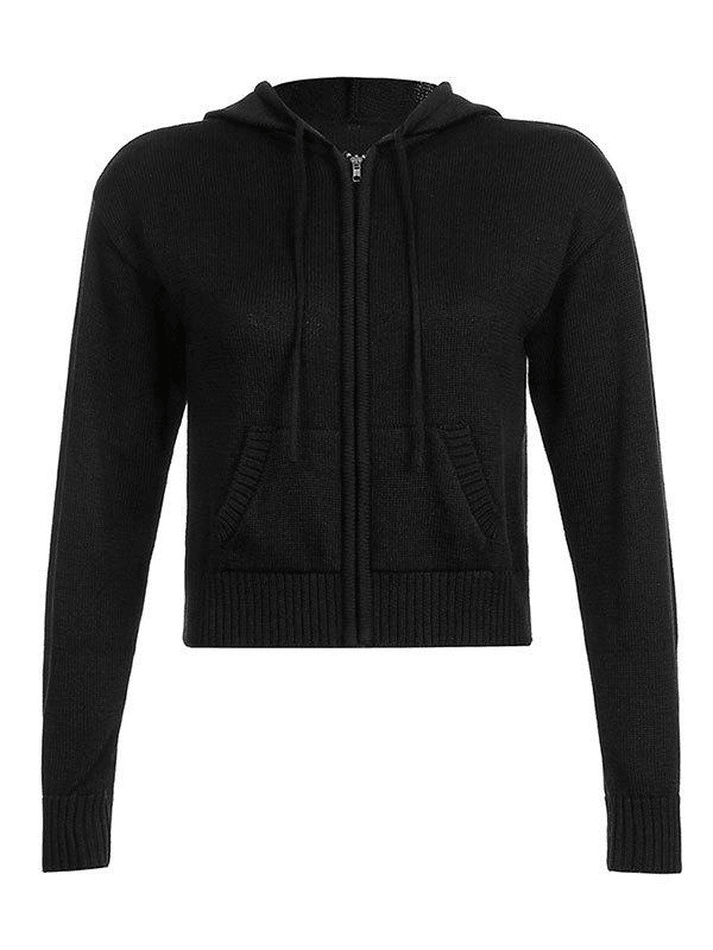 Hooded crop knit cardigan