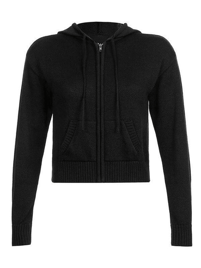 Hooded crop knit cardigan