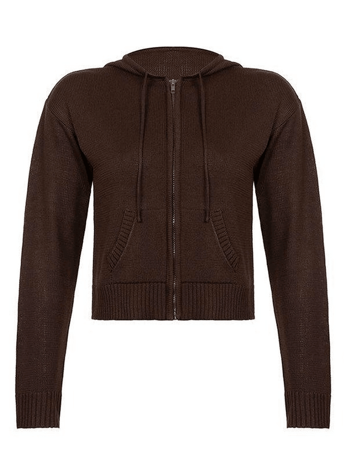 Hooded crop knit cardigan