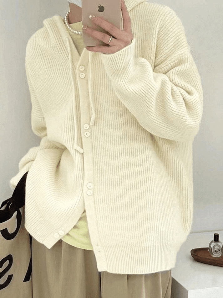 Hooded button front knit cardigan