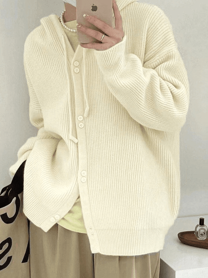 Hooded button front knit cardigan