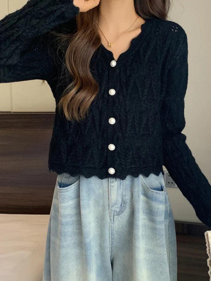 Knit cutout v-neck cardigan