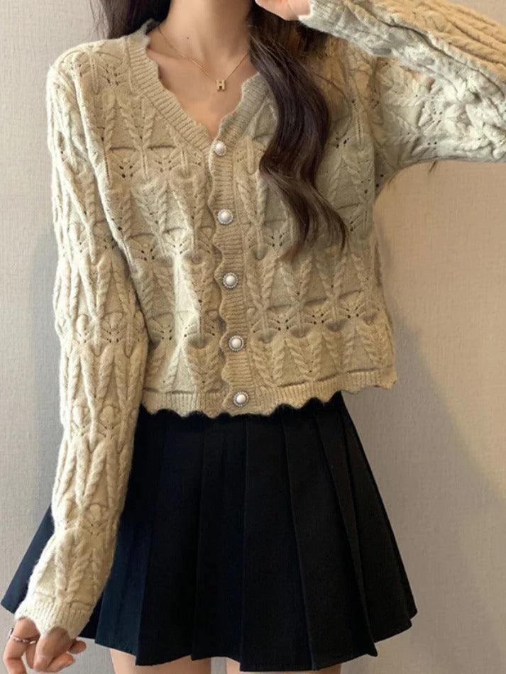 Knit cutout v-neck cardigan