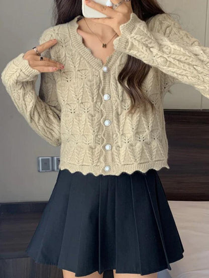 Knit cutout v-neck cardigan