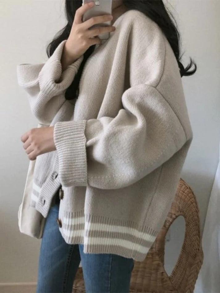 Button down striped knit cardigan