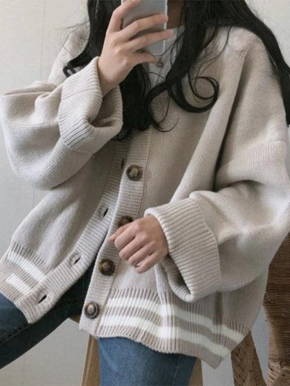 Button down striped knit cardigan