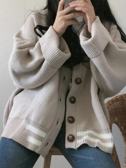 Button down striped knit cardigan