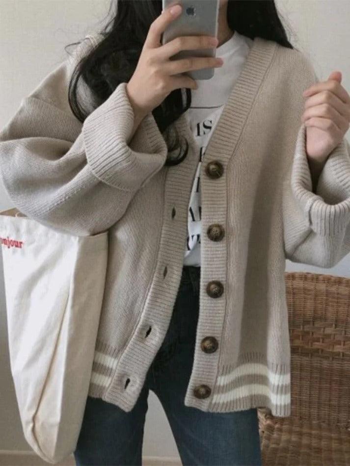 Button down striped knit cardigan