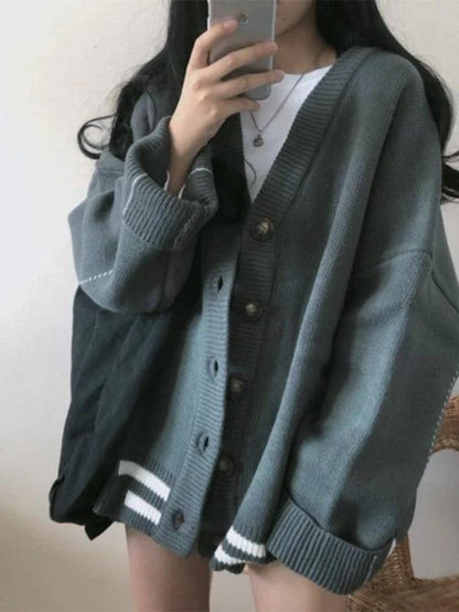 Button down striped knit cardigan