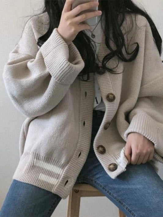 Button down striped knit cardigan
