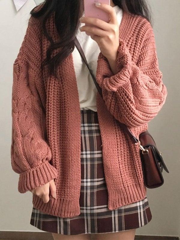 Open front cable knit cardigan