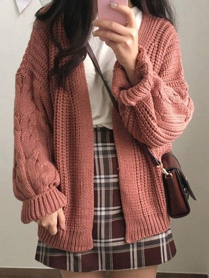 Open front cable knit cardigan