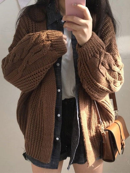Open front cable knit cardigan