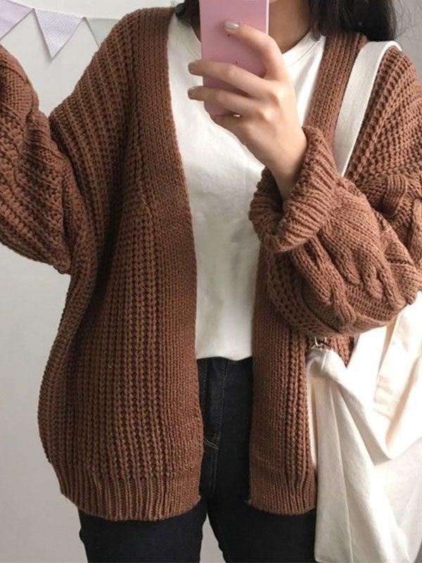Open front cable knit cardigan