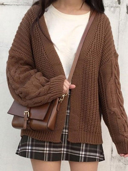 Open front cable knit cardigan