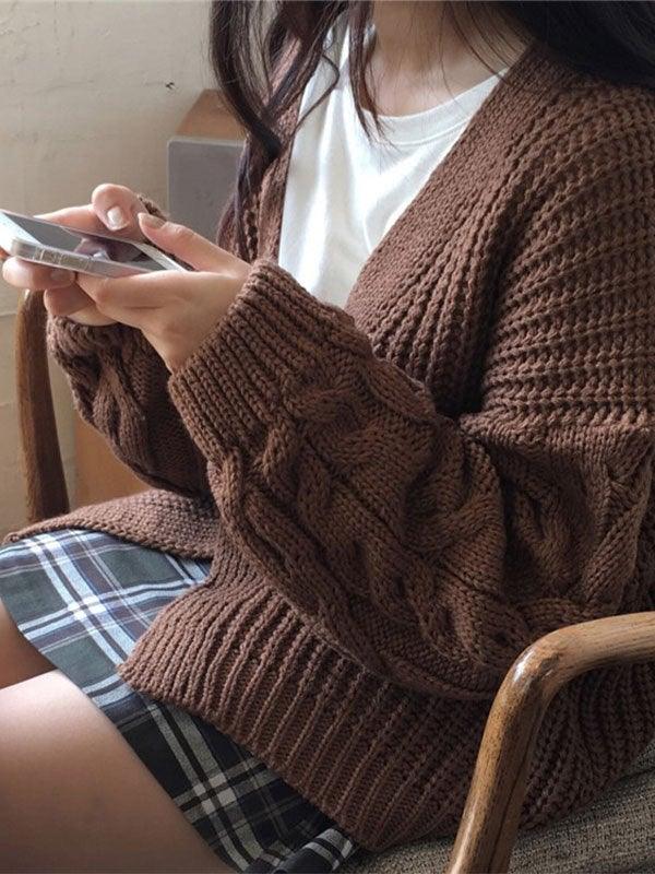 Open front cable knit cardigan