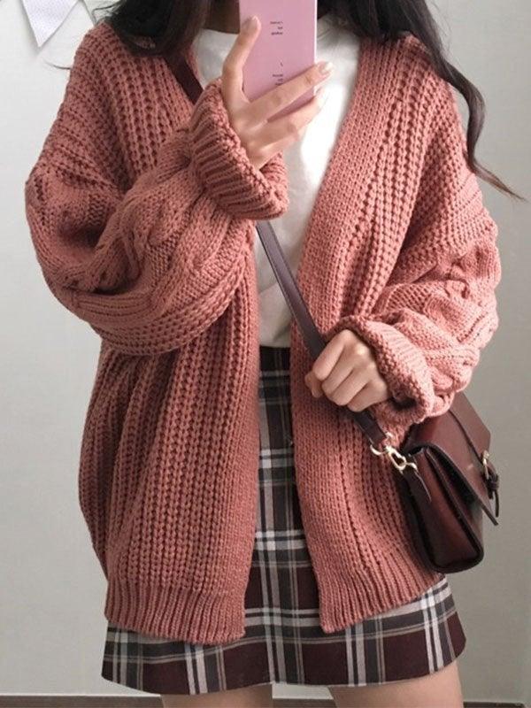 Open front cable knit cardigan