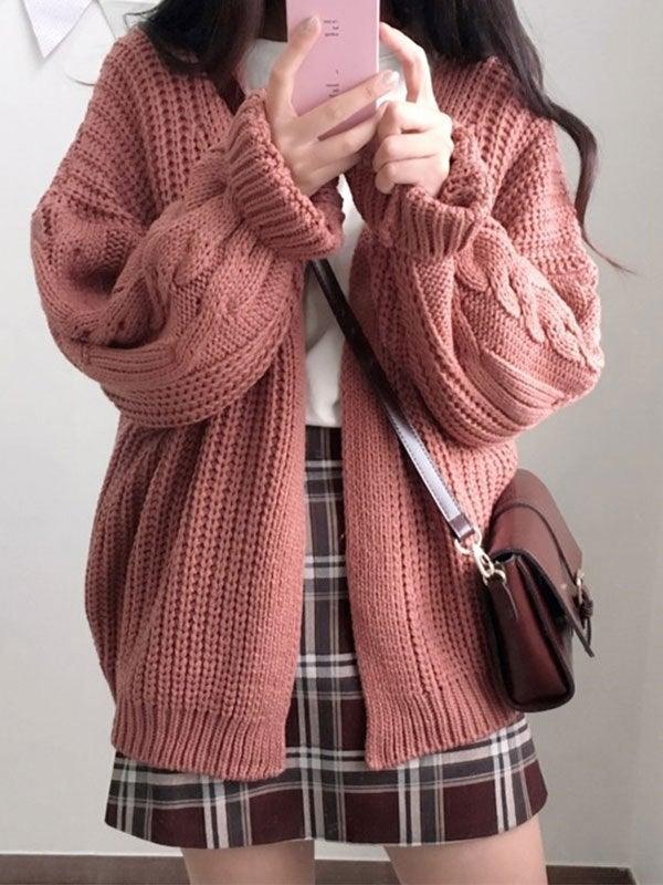Open front cable knit cardigan