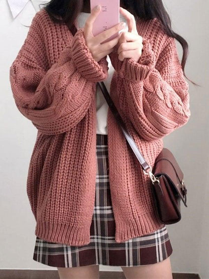Open front cable knit cardigan