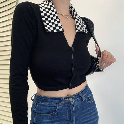 Checkerboard Collar Top