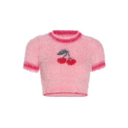 Cherry Fuzzy Crop Top