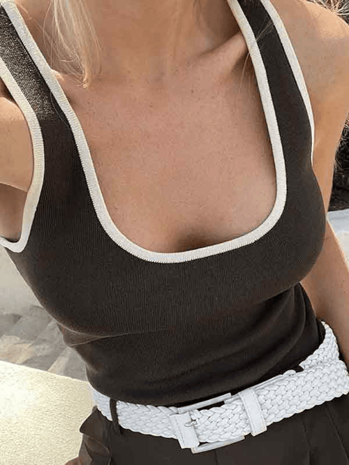 Contrast Color U Neck Tank Top